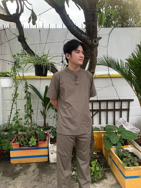 Đồ lam đi chùa nam ngắn tay 3 nút