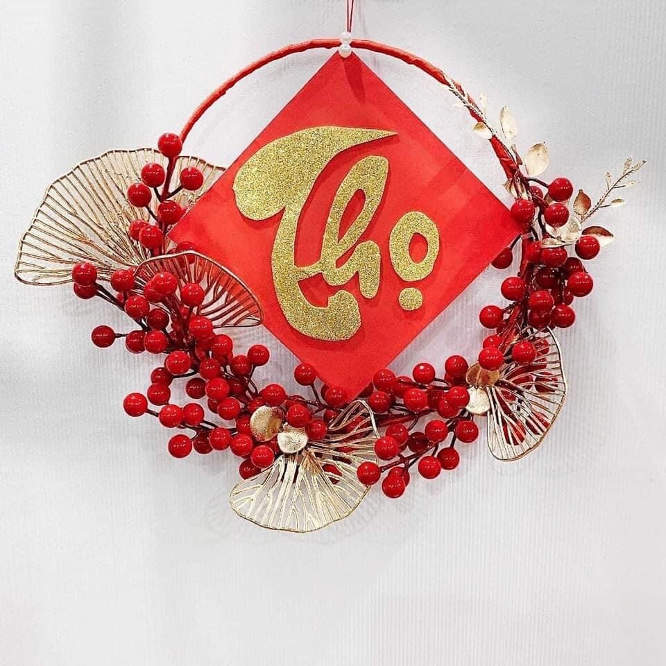 Vòng đào đông treo cửa đón Tết chữ Phúc, Lộc,Thọ,Tài