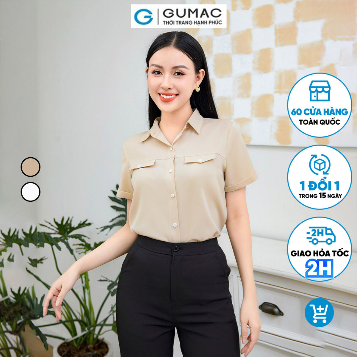 CHỈ 5.1 VOUCHER 15 TẶNG TÚI CÓI ĐƠN 899K Áo sơ mi nữ tay ngắn GUMAC LAD1105