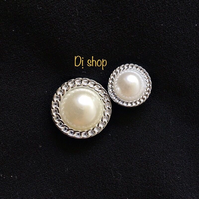 Set 5 nút cườm bạc 4 size có chân khâu lồi