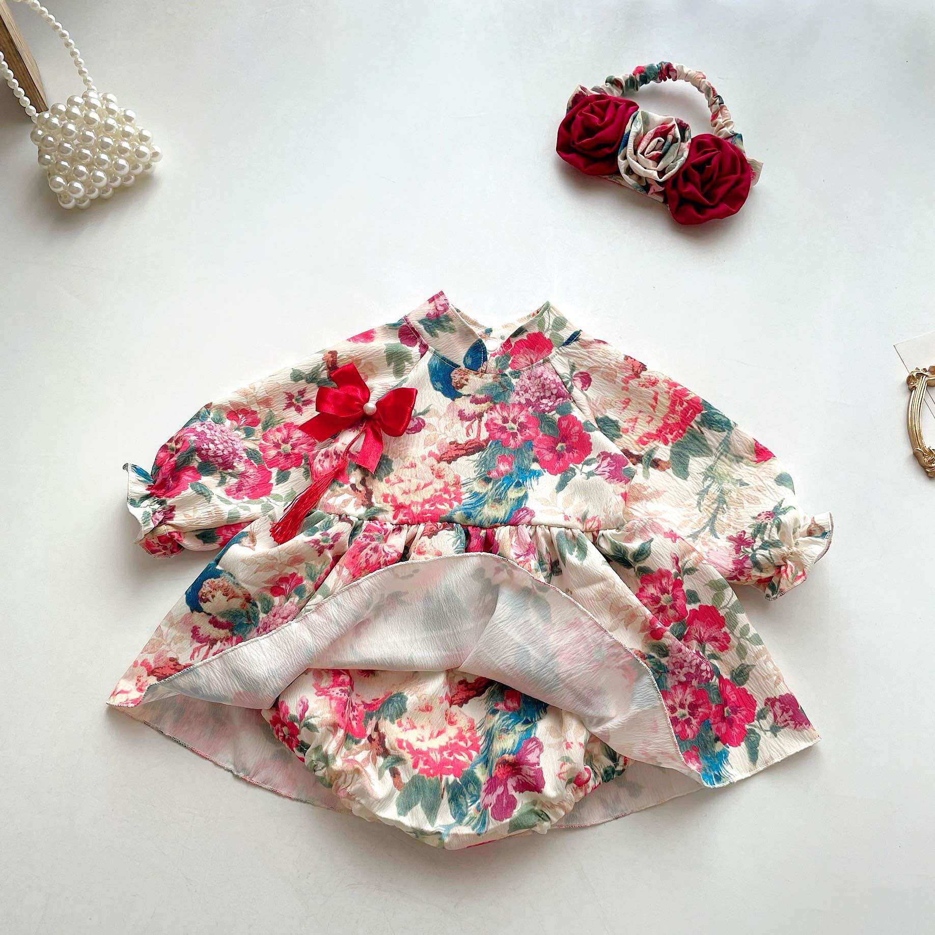 (3-12kg) Body Cổ Tàu Hoa Công RYL’S CLOSET Cho Bé Gái Sơ Sinh, Đầy Tháng, Thôi Nôi B128