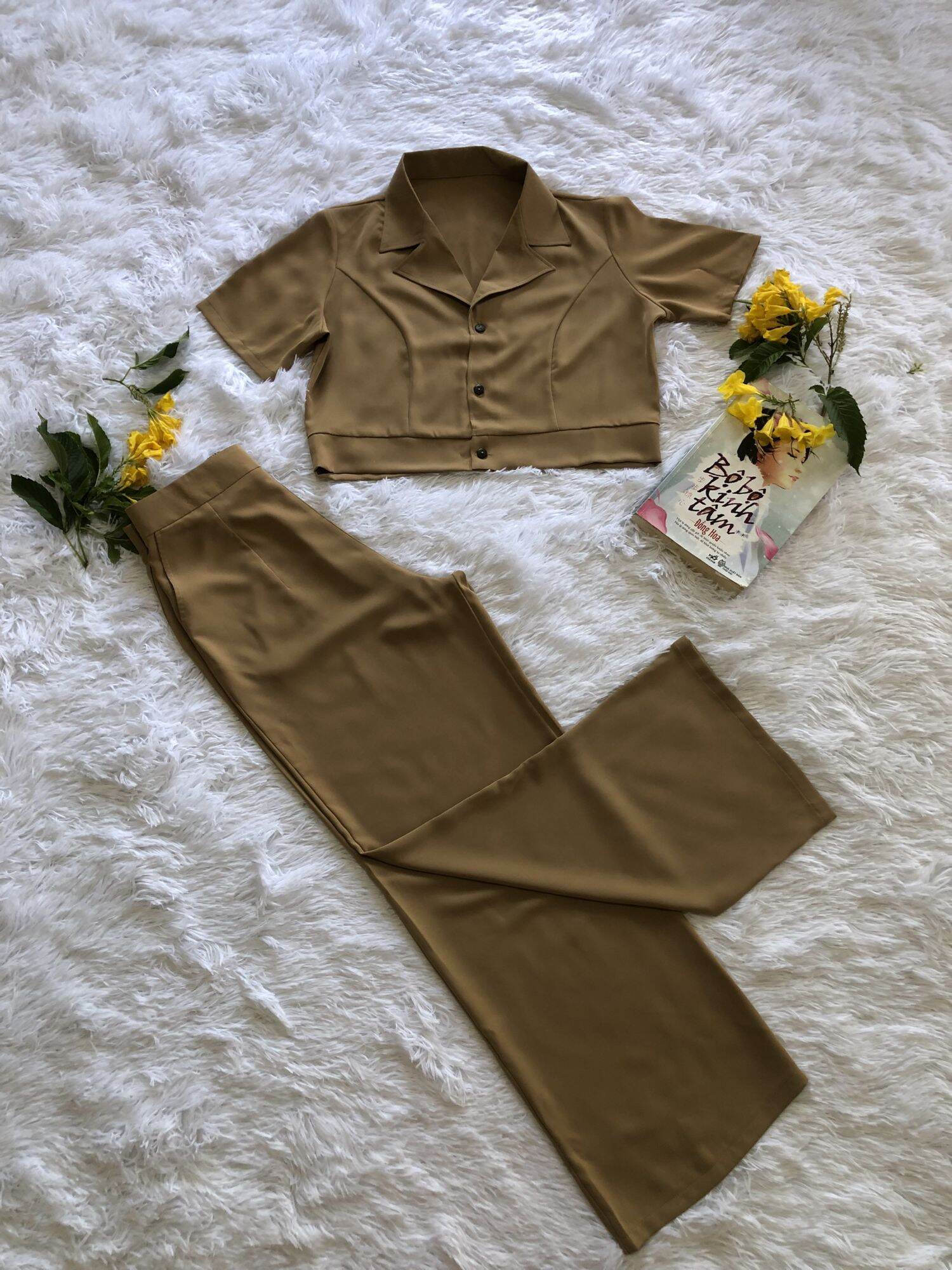 bộ croptop quần ống rộng mango