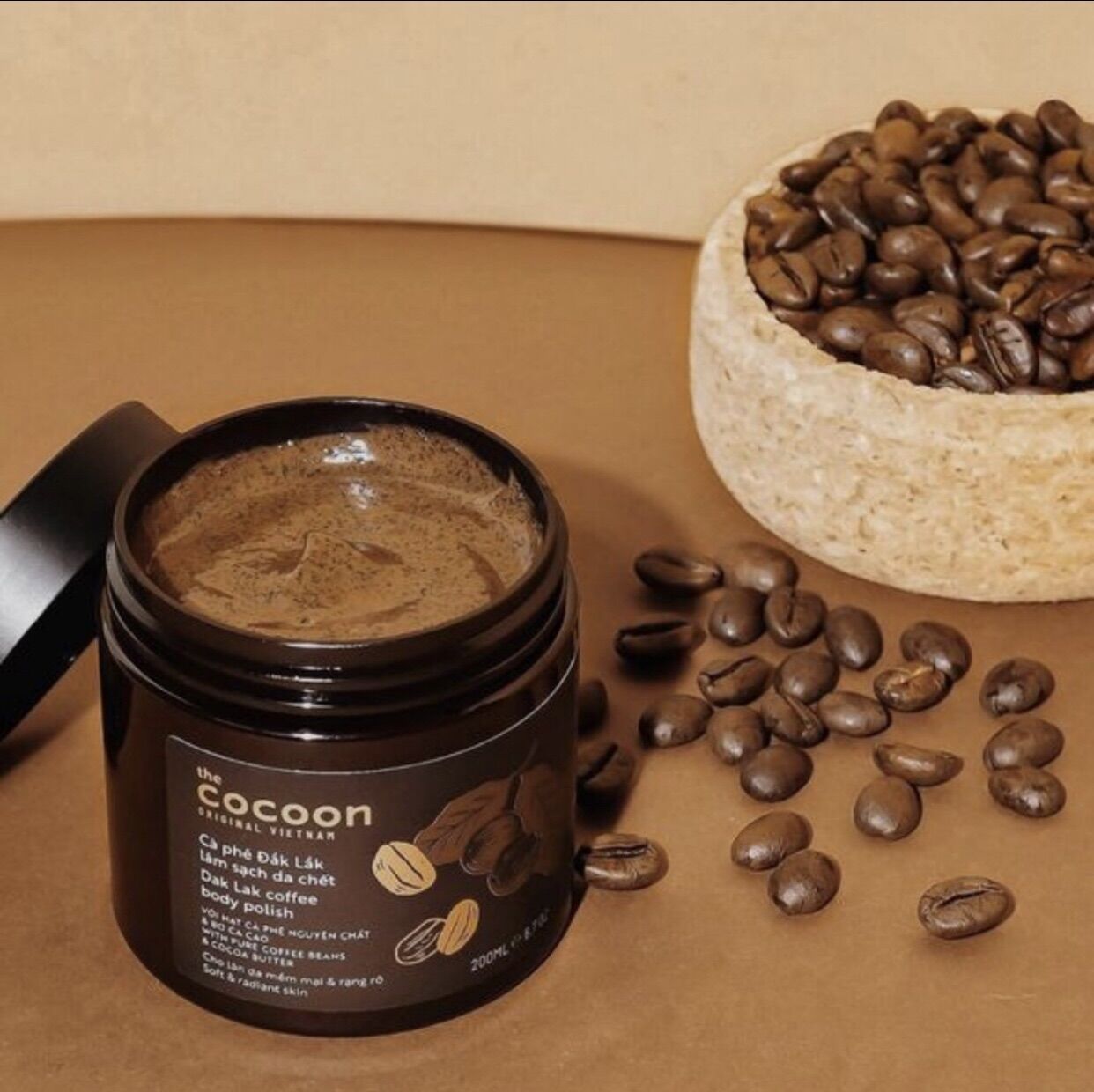 Tẩy da chết body cà phê đắk lắk làm sạch tế chết cơ thể cocoon 200ml