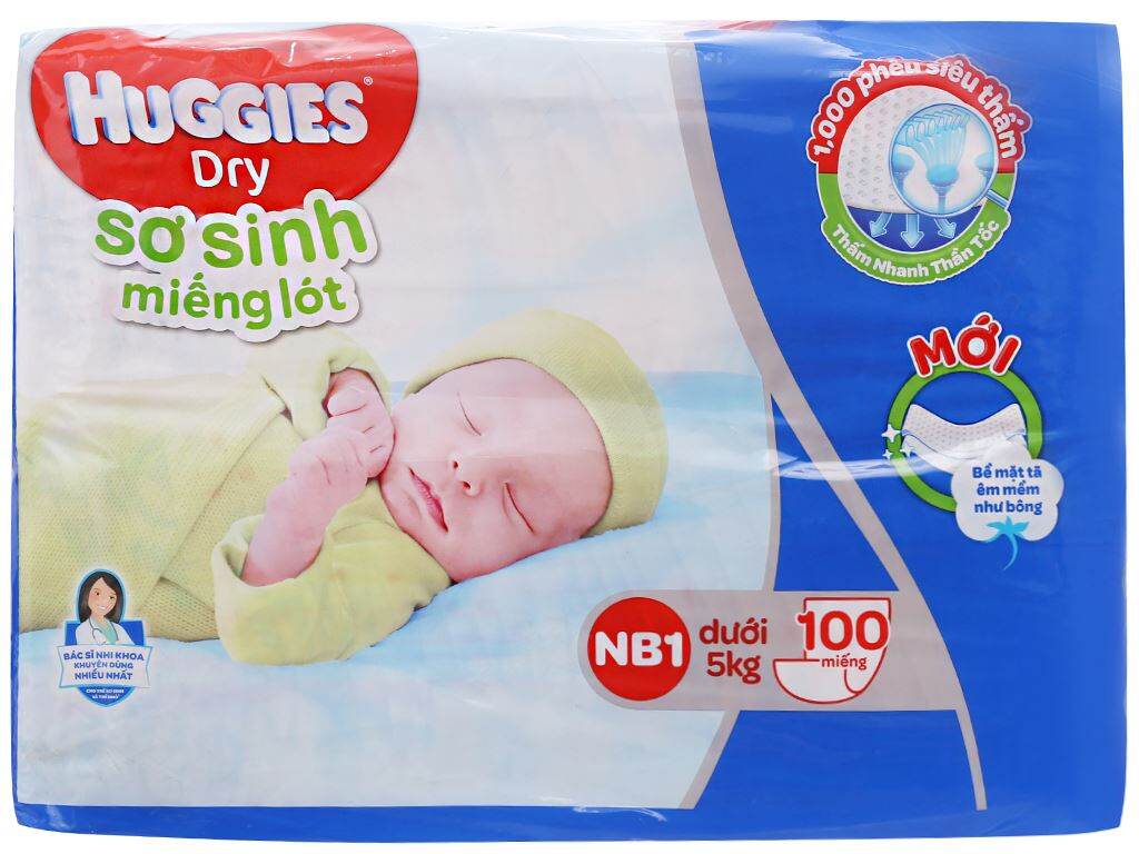 Miếng lót Huggies NB1 108 + 14 miếng (Dưới 5kg).