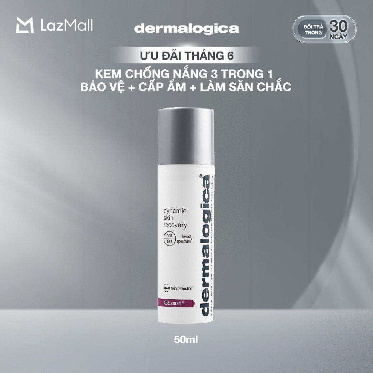 Kem chống nắng 3 trong 1 dermalogica dynamic skin recovery spf50 bảo vệ da, làm săn chắc và dưỡng ẩm 50ml