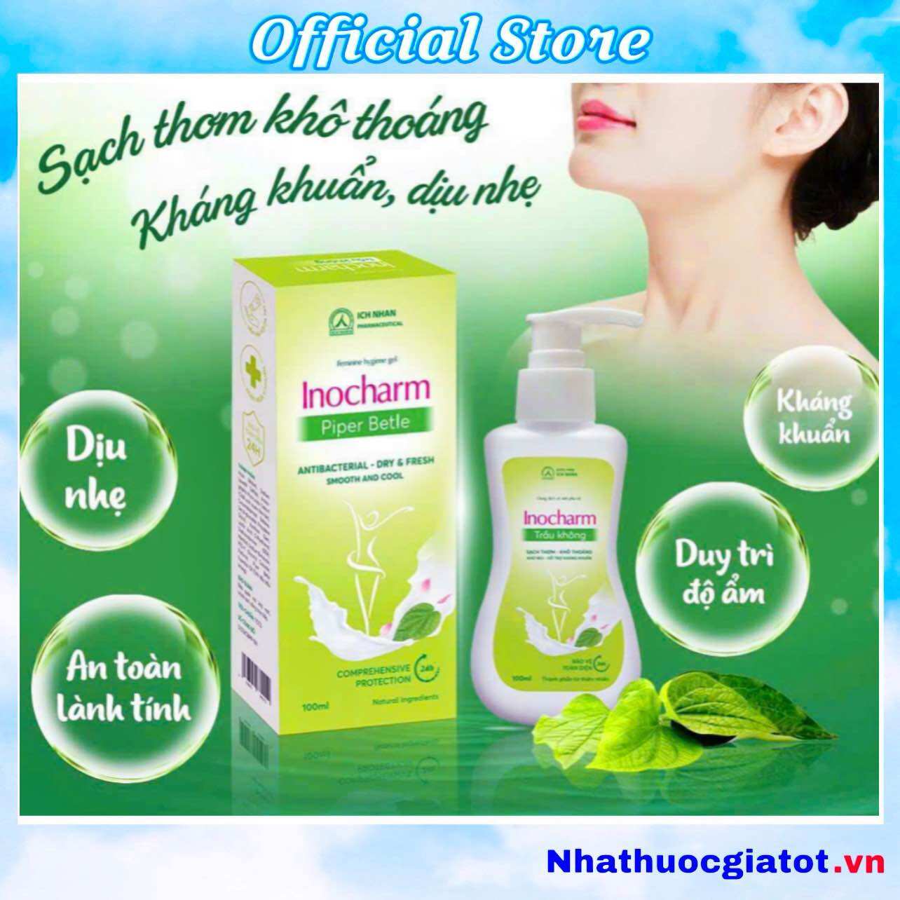 Dung dịch vệ sinh phụ nữ inocharm trầu không - chai 100ml