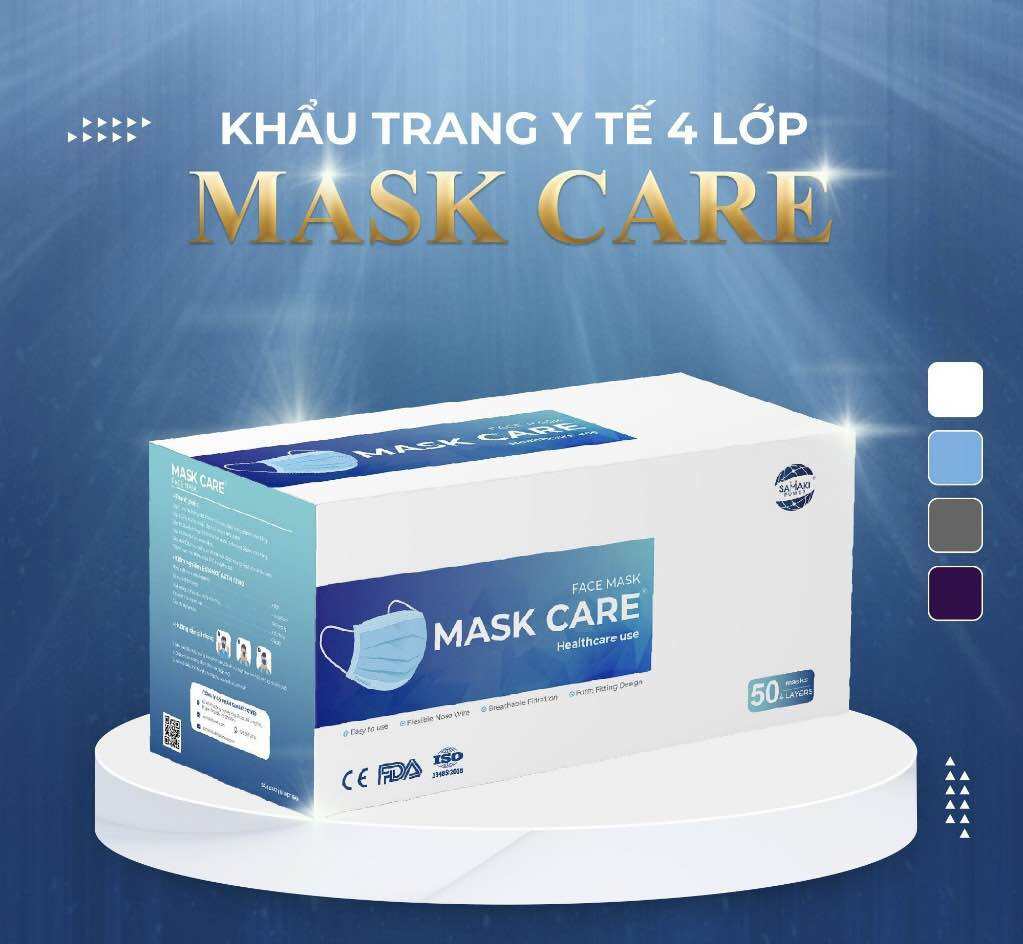 Hộp 50 chiếc khẩu trang Y tế MASK CARE Kháng khuẩn, 4 lớp dày đẹp