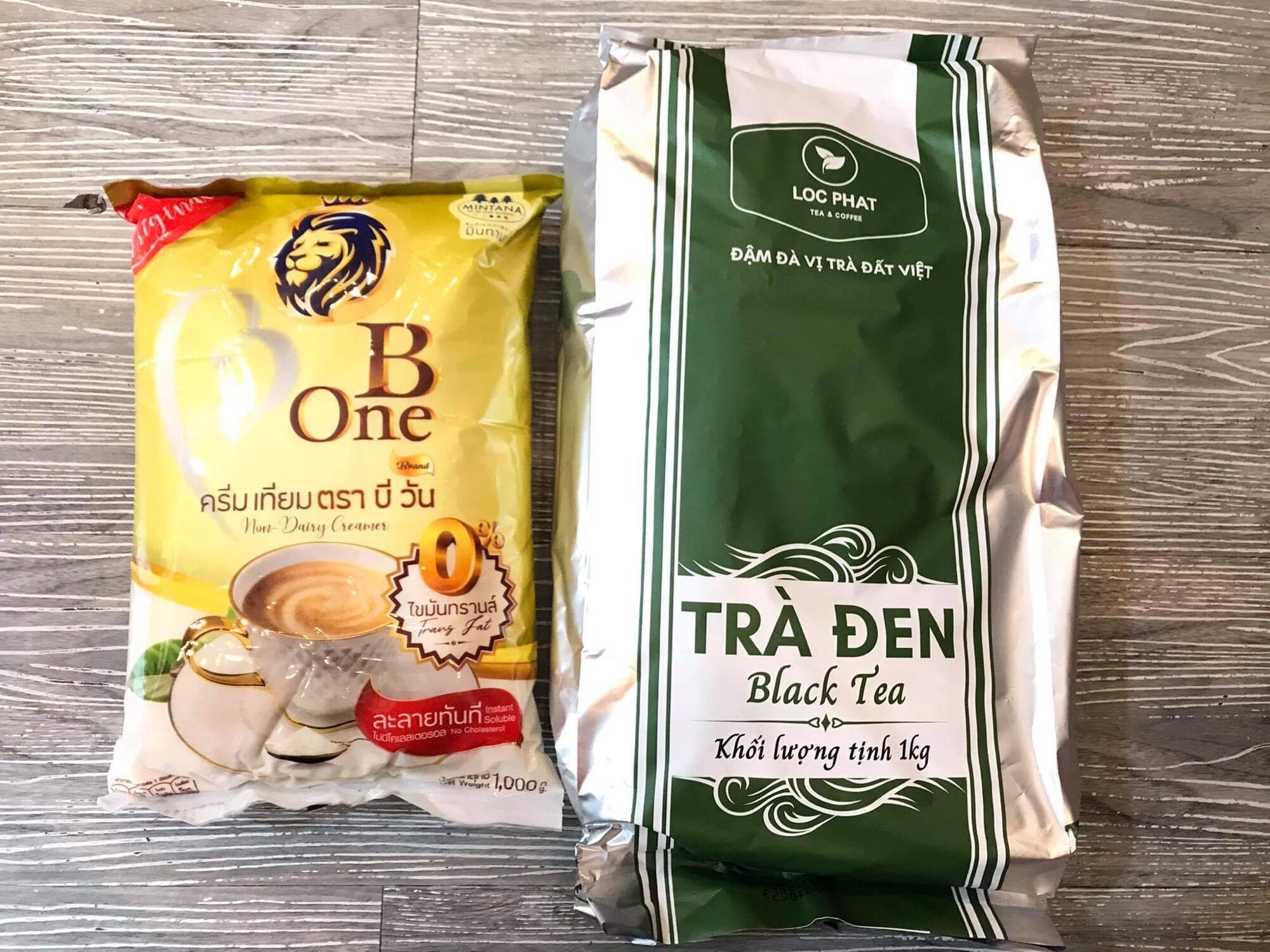 Combo nguyên liệu nấu trà sữa tặng kèm công thức VINBAR - cb gồm 1kg bột B one kèm 1kg trà đen lộc phát