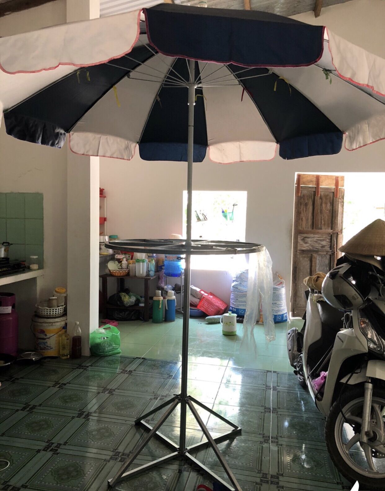 Combo bộ Dù 12 Kèo + Vòng Quay + Chân Xếp Bán Quần Áo