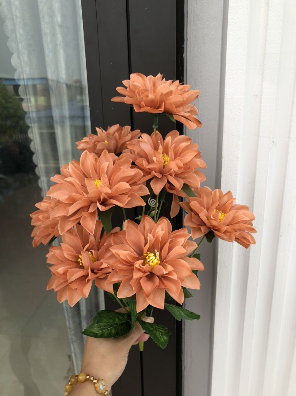 Cụm Hoa Thược Dược 9 bông Size 8cm_ Hoa Lụa Cao Cấp