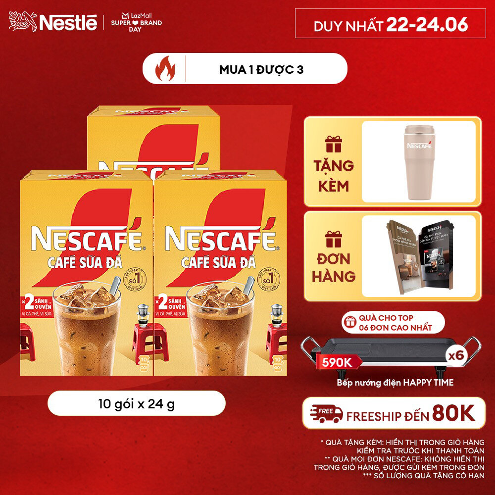 [ƯU ĐÃI THÁNG 6][FREESHIP TOÀN QUỐC] Combo 3 Hộp Cà phê Hòa tan NESCAFÉ CAFÉ SỮA ĐÁ 10 gói Nhân đôi sánh quyện