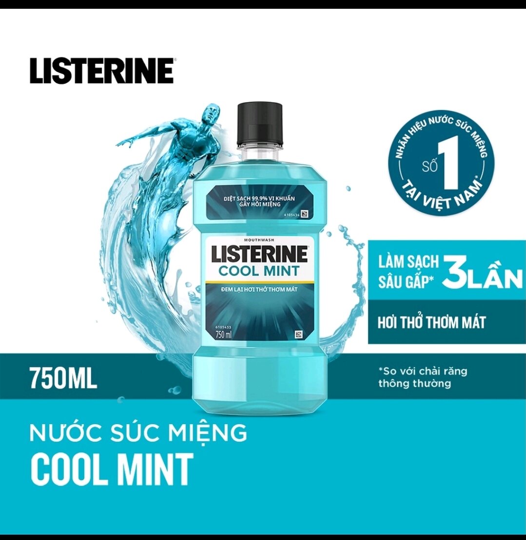 NƯỚC SÚC MIỆNG KHỬ MÙI LISTERIN- Hương Bạc Hà Tươi Mát. Chai 750ml.