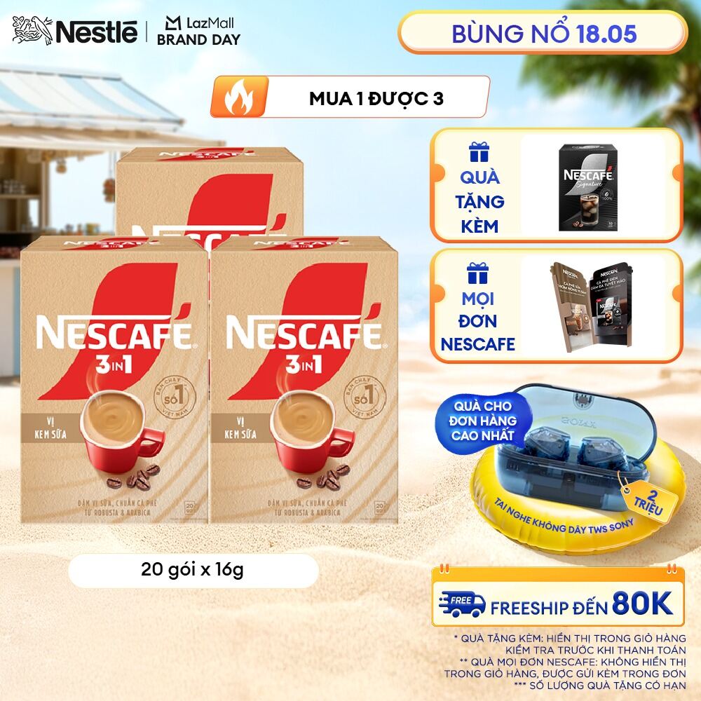 [ƯU ĐÃI THÁNG 5] Combo 3 Hộp Cà phê hòa tan NESCAFÉ 3IN1 VỊ KEM SỮA 20 gói