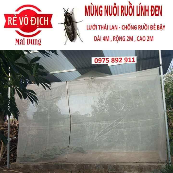 Mùng nuôi ruồi lính đen 4x2x2 lưới thái xịn chống ruồi đẻ bậy