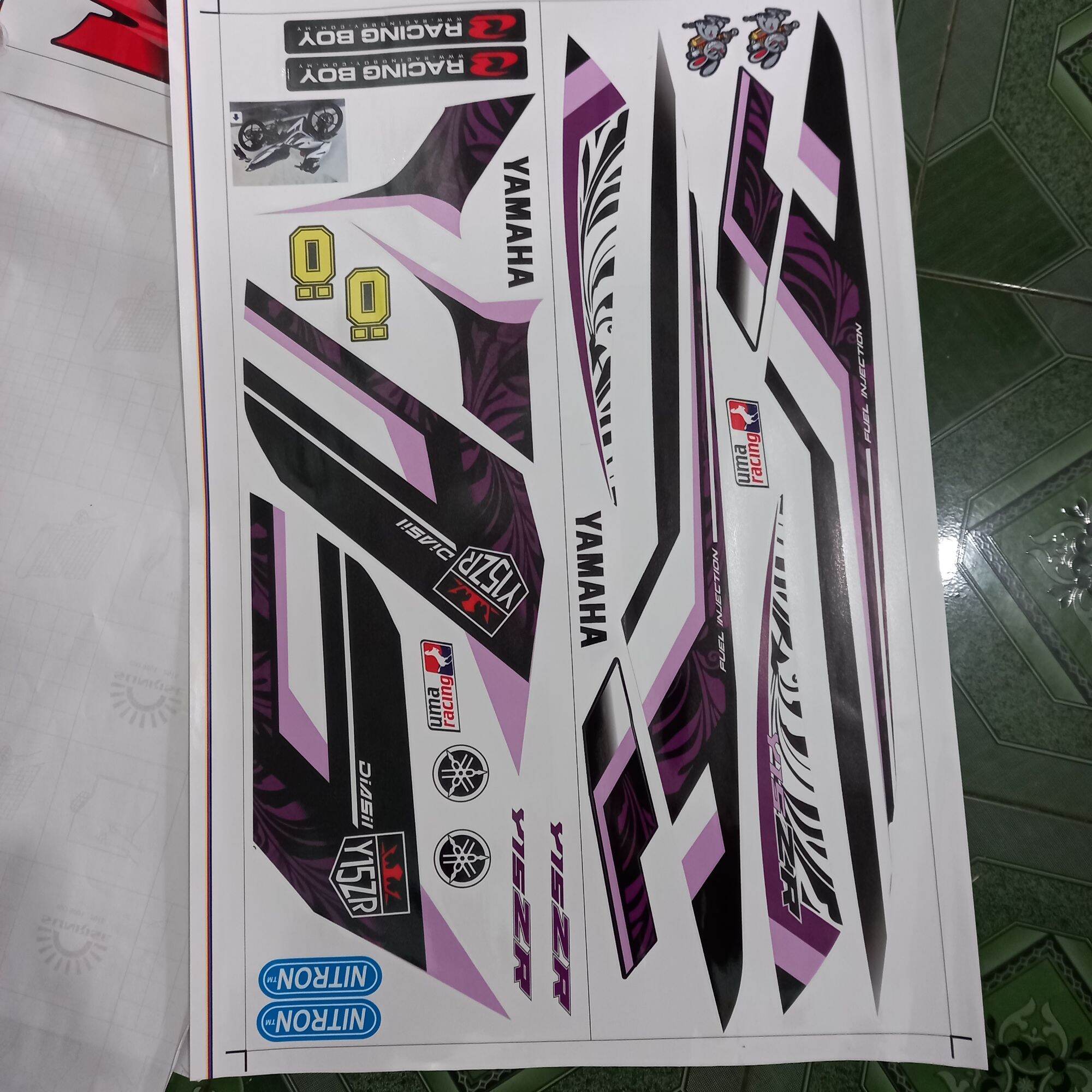 tem rời ex 150 tím đen y15zr dán xe trắng