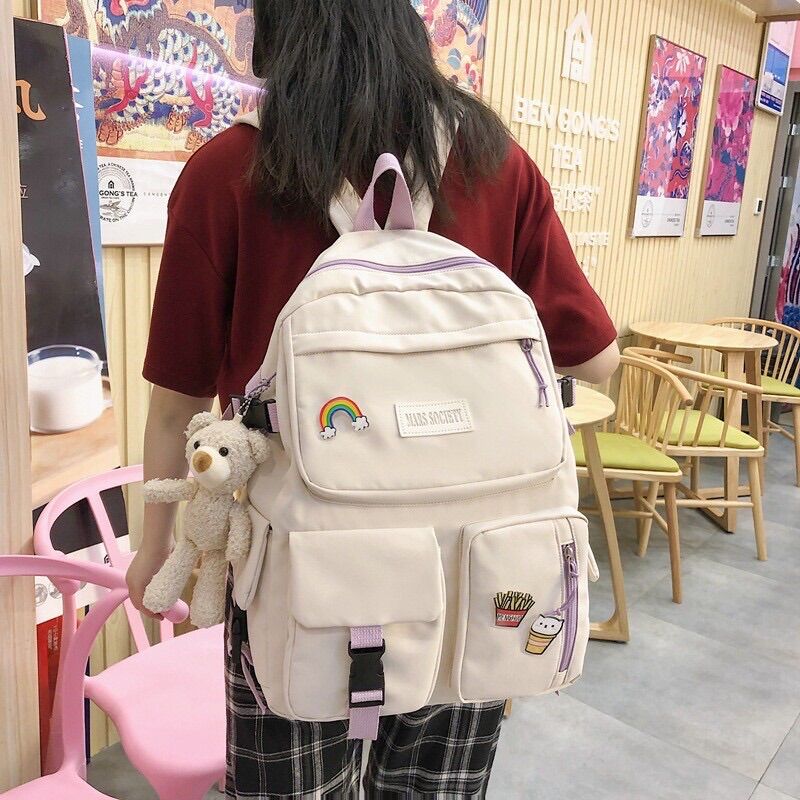 (Tặng gấu & sticker) Balo ulzzang chống nước Hàn Quốc vải đẹp