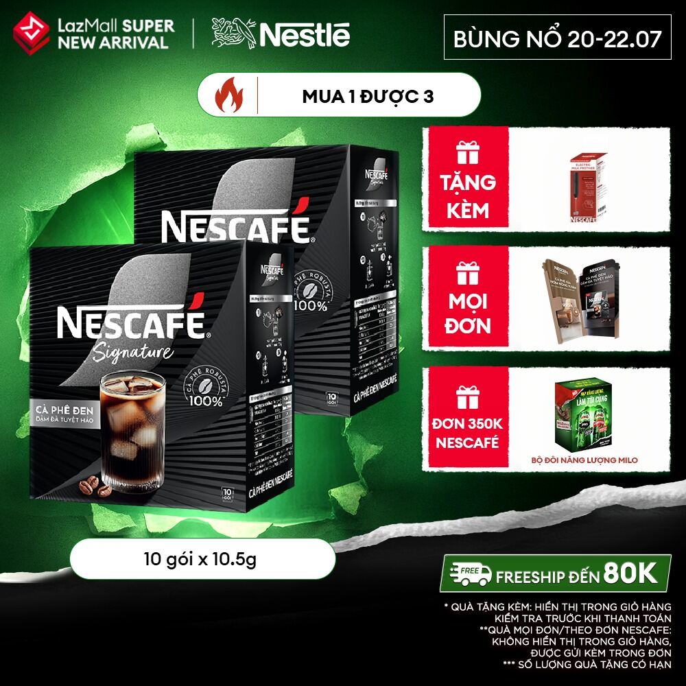 [ƯU ĐÃI THÁNG 7] Combo 2 hộp Cà phê đen hòa tan NESCAFÉ Signature Hộp 10 gói ĐẬM ĐÀ TUYỆT HẢO