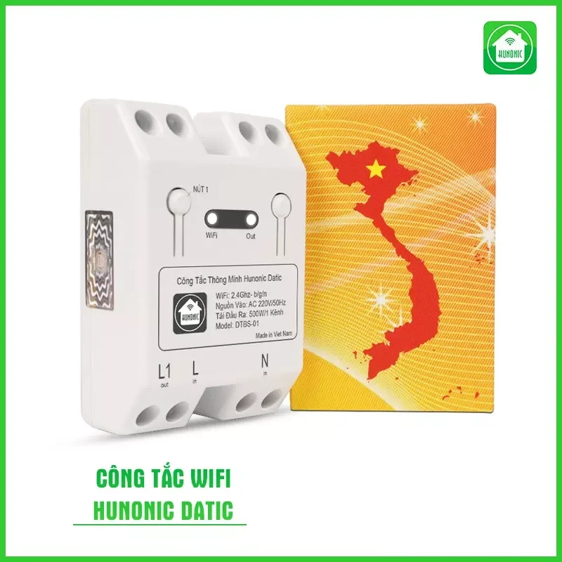 Công Tắc Thông Minh Wifi Hunonic Datic 1 Kênh 500W Điều Khiển Thiết Bị Từ Xa Qua Điện Thoại[ CHÍNH HÃNG]
