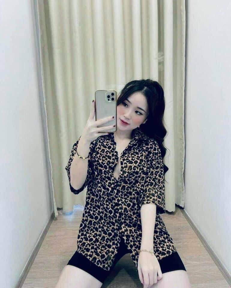 Set áo sơmi beo kèm short legging ngố