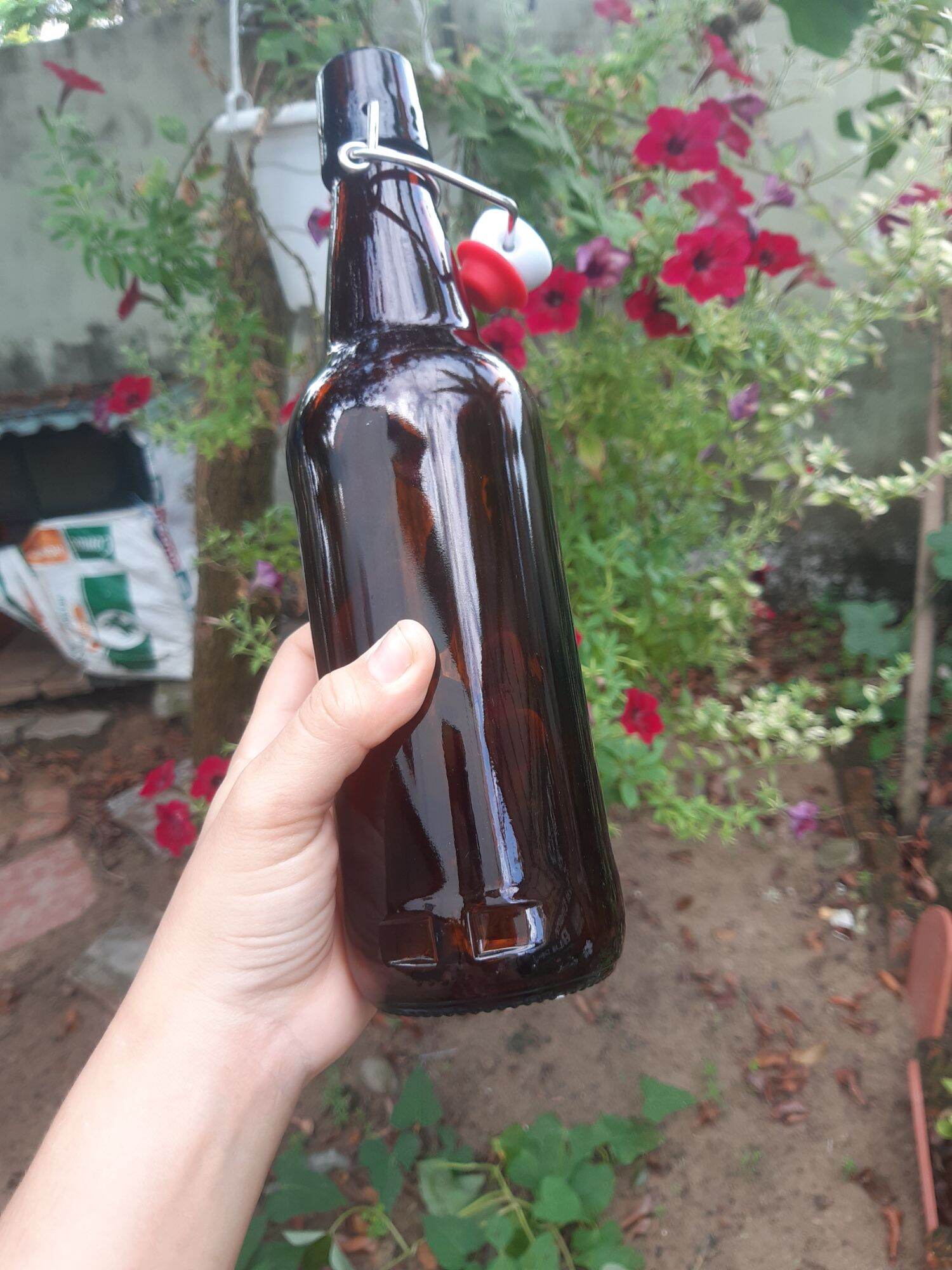 chai thủy tinh màu nâu,nắp bật 500ml ( 34k/chai)