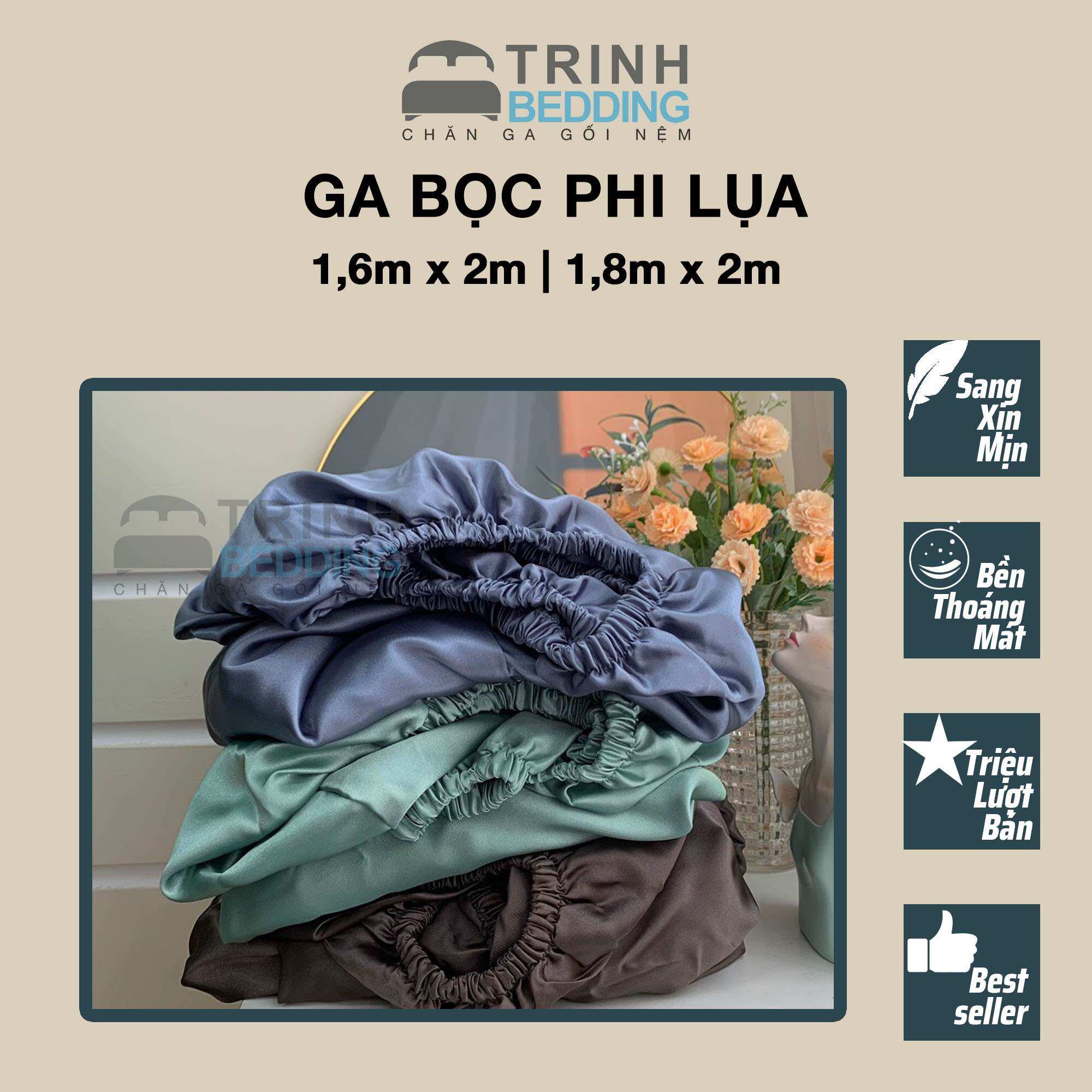 Ga lẻ bọc nệm phi lụa size 120x200cm đến 180x200cm