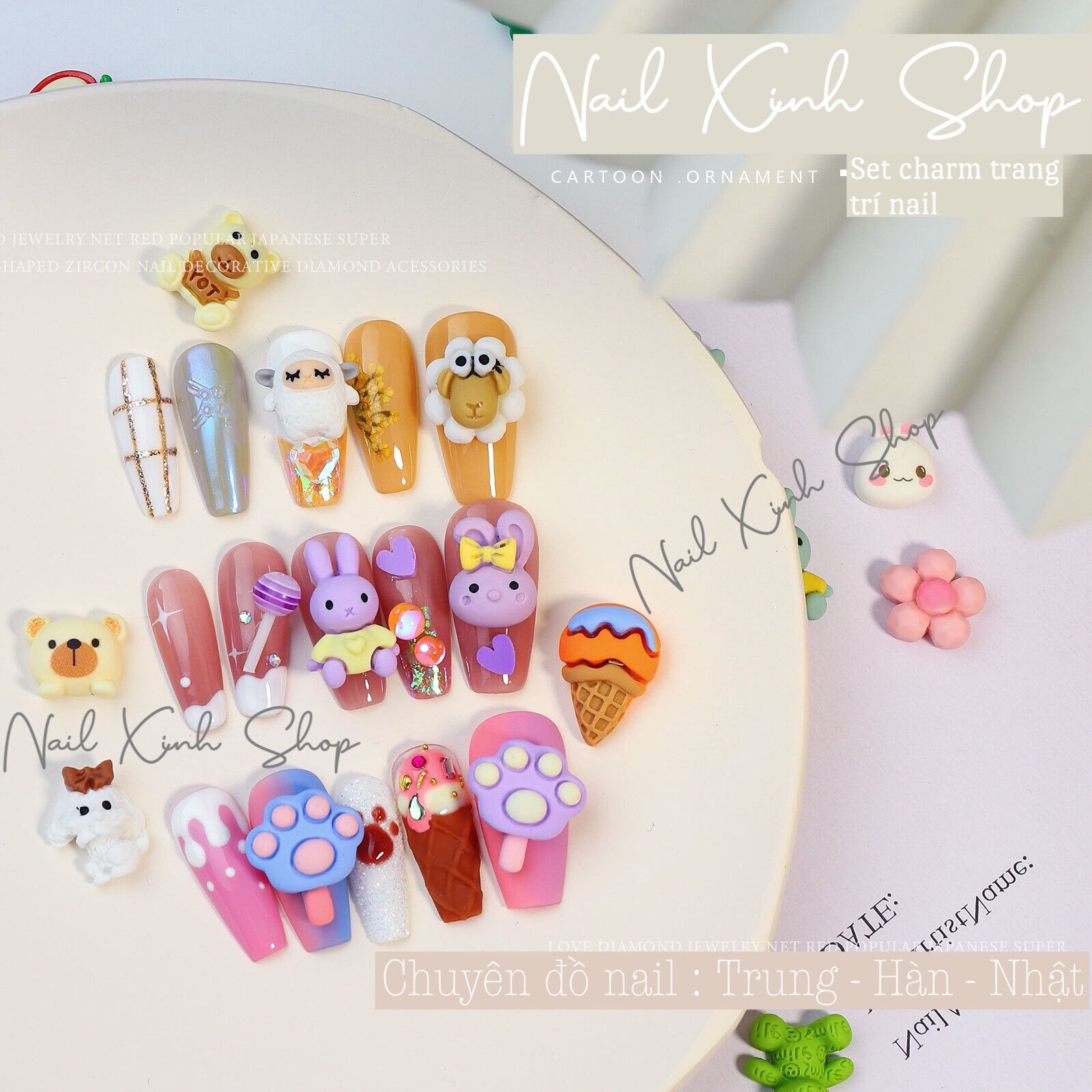Set 20 charm nail 3D nhiều chủ đề , phụ kiện nail hot Nail xinh shop