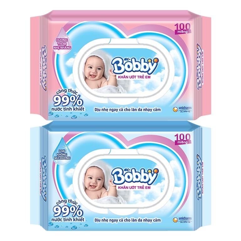 Khăn giấy ướt Bobby gói 100tờ hàng chính hãng an toàn cho bé