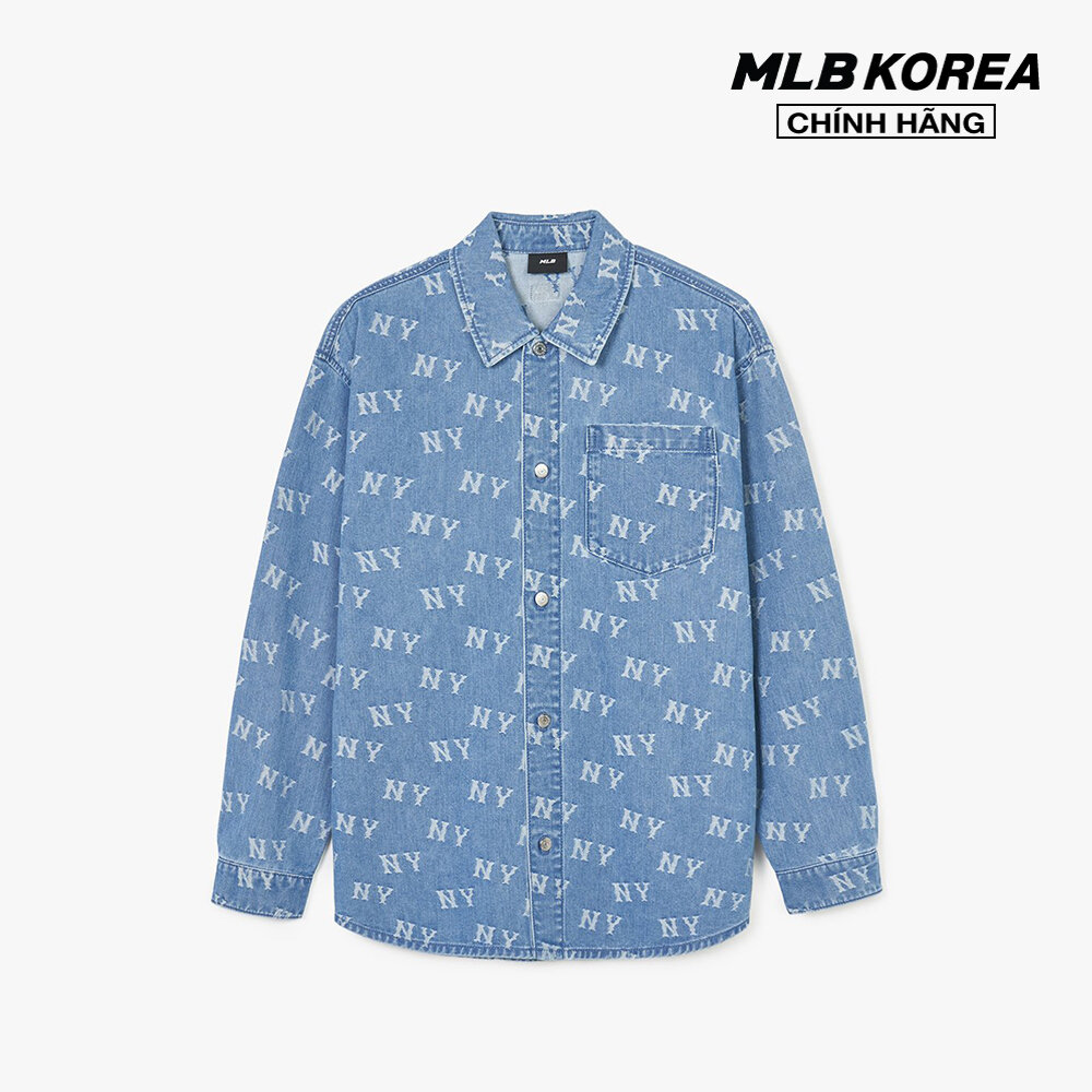 Mlb - áo sơ mi denim unisex classic monogram jacquard 3adrm0141-50bll