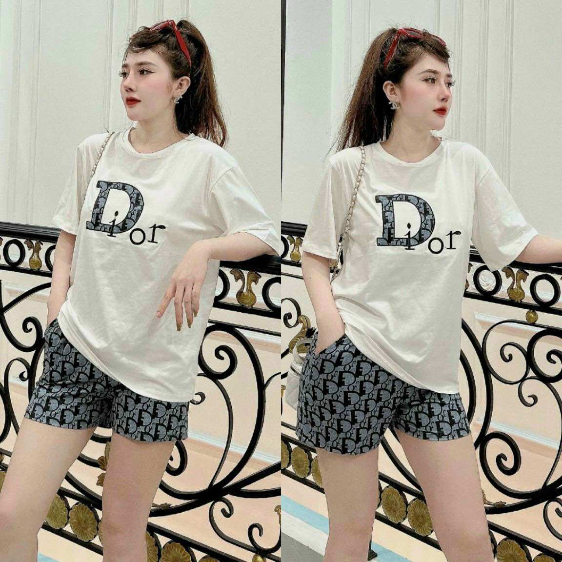 Hoàn tiền 15% - sét bộ short cotton thêu phối 3d cao cấp