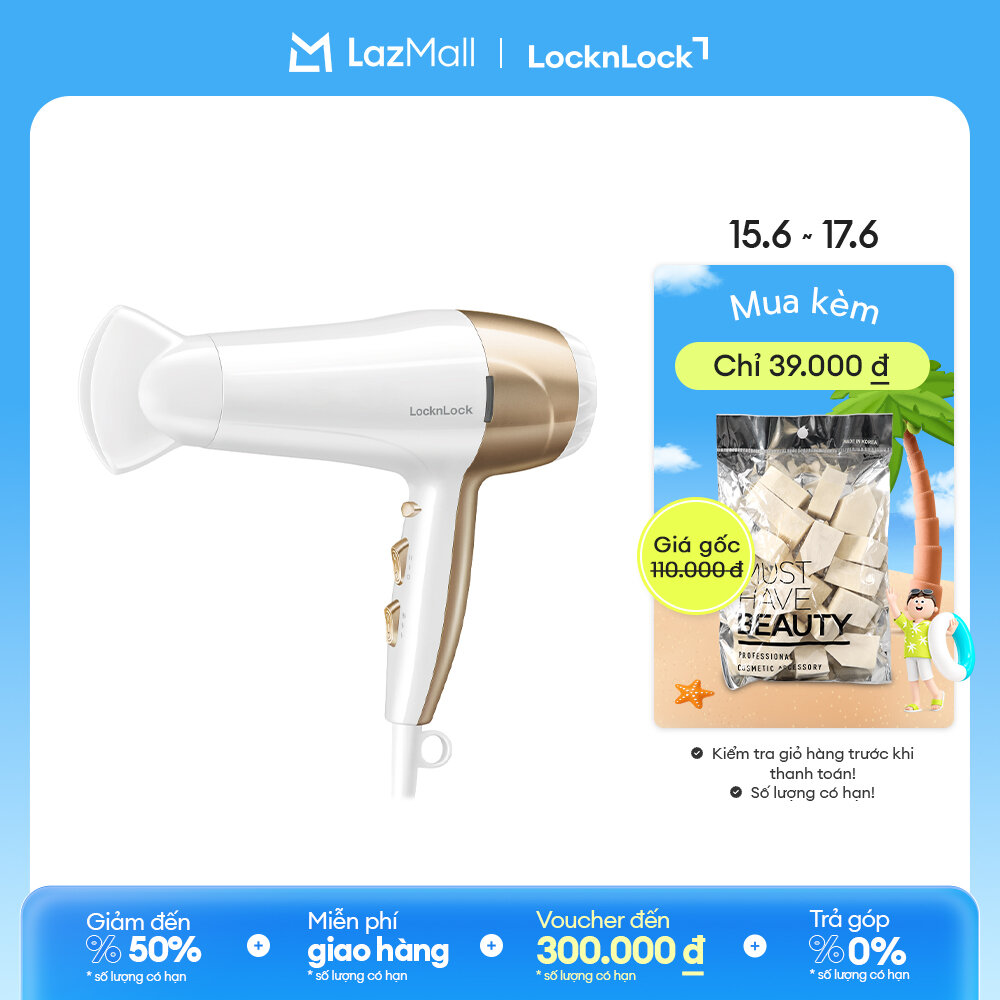 ENA136WHT - Máy Sấy Tóc LockLock cao cấp - 3 chế độ nhiệt, Có nút làm mát 2200W - Màu Trắng - Hàng chính hãng - Bảo hành 2 năm