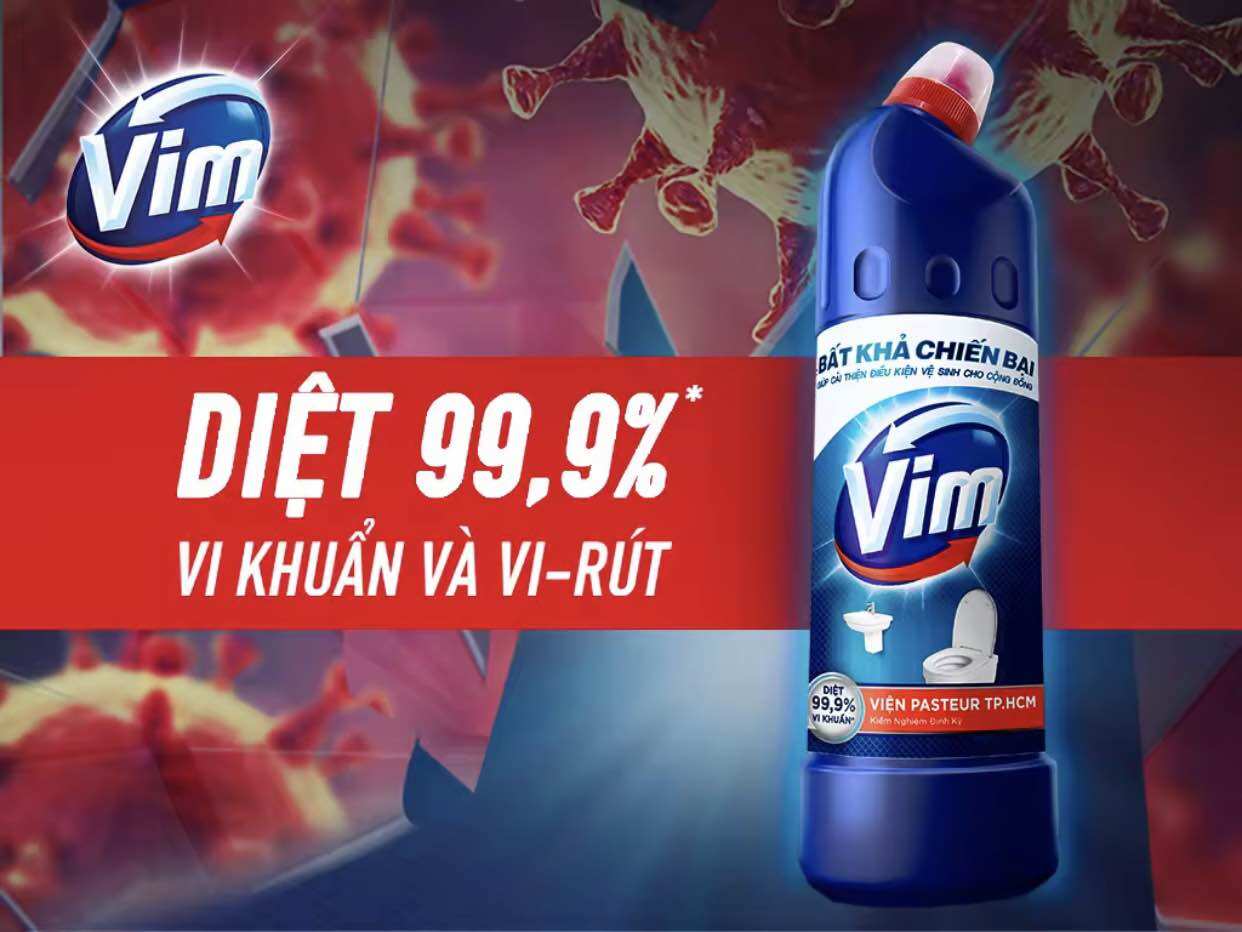 Nước tẩy bồn cầu Vim diệt khuẩn chai 880ml( xanh biển)
