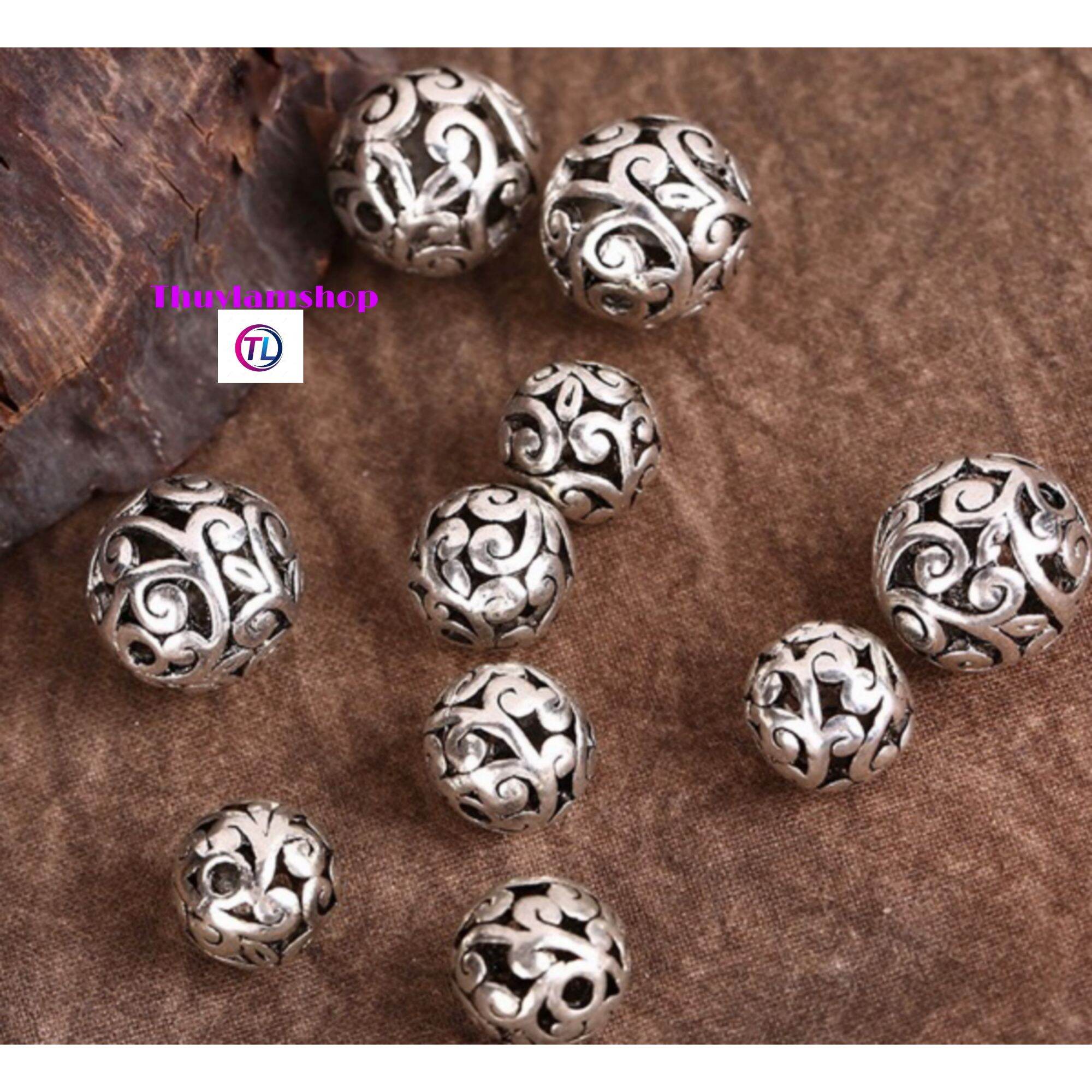 Charm bi cầu hoa văn bạc thái làm vòng handmade