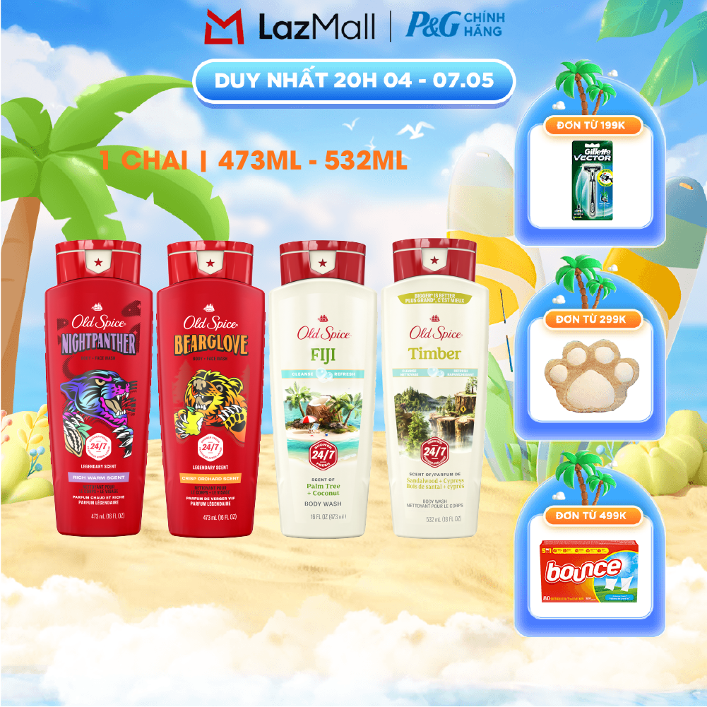 Sữa Tắm OLD SPICE Nhập Khẩu Mỹ Dạng Gel Hương Timber/ Fiji/ Bearglove/ Nightpanther Chai 473ML