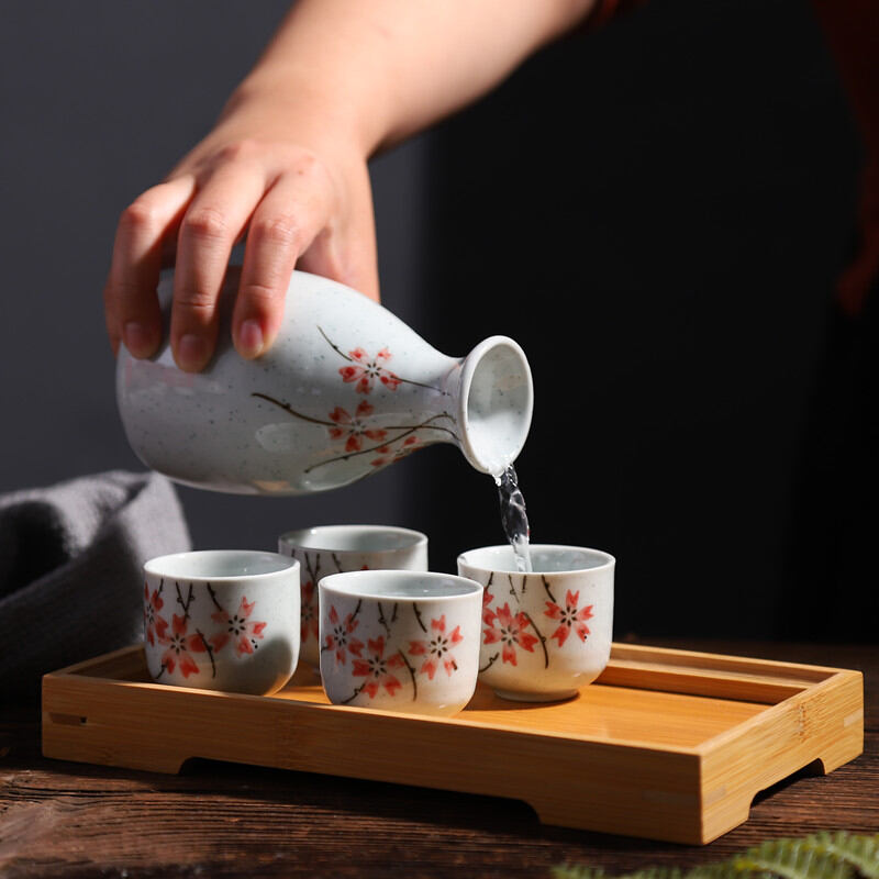 Bình rượu sake kiểu nhật cốc rượu trắng phong cách hefeng màu men gốm sứ vẽ tay gia dụng bình đun rượu sake