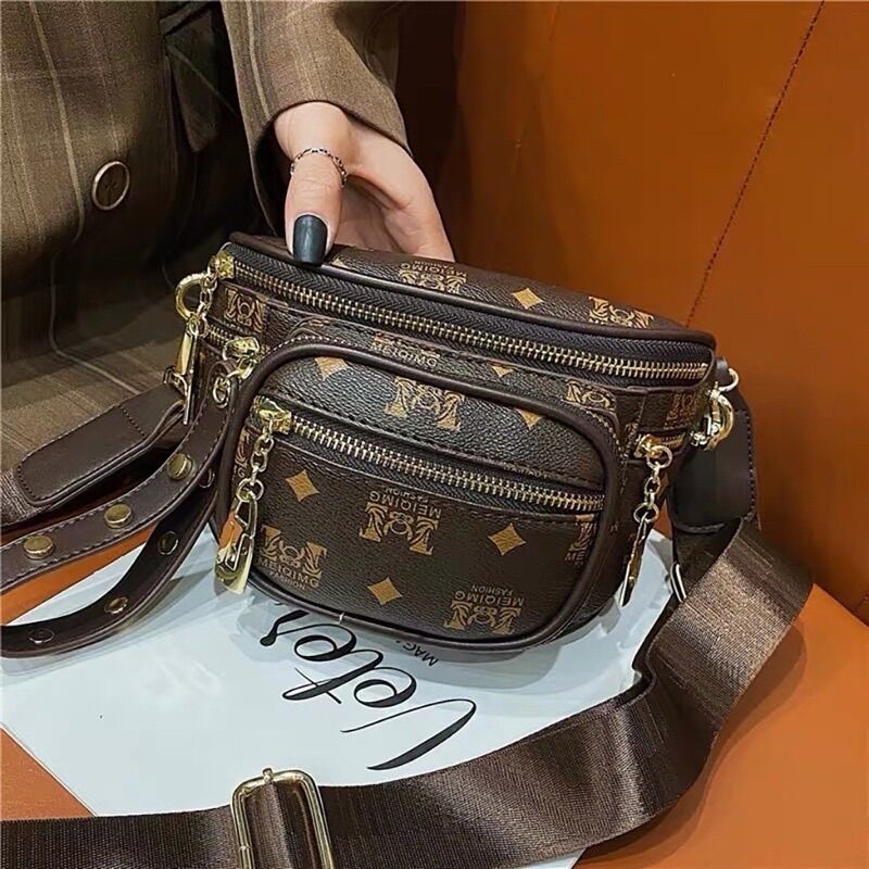 Túi Đeo Chéo Bụng MK Nâu Nhiều Ngăn