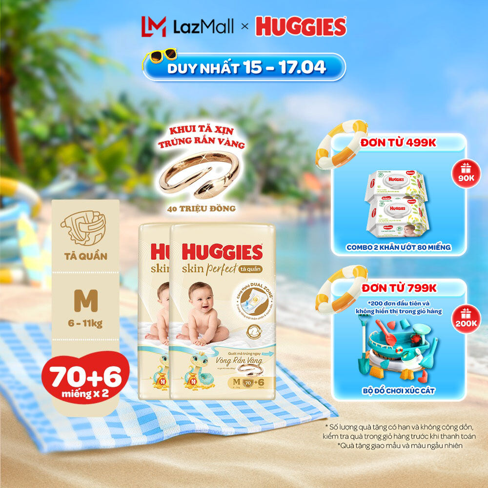 Combo 2 Tã/ Bỉm Quần Huggies Skin Perfect M/L/XL/XXL Super Jumbo Với 2 Vùng Thấm Giảm Kích Ứng Da