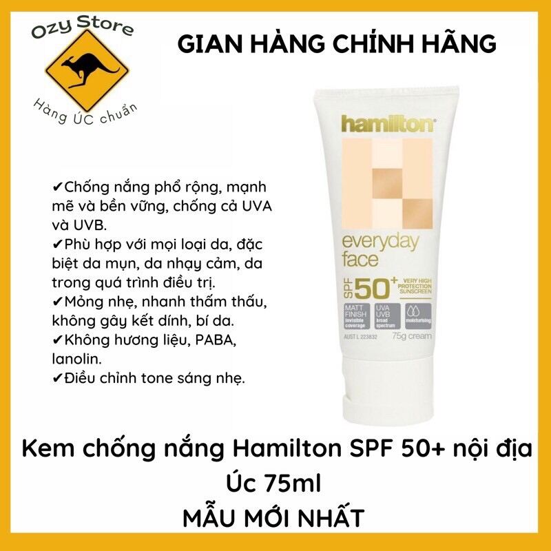 Kem Chống Nắng Hamilton Everyday Face Spf 50+ Nội Địa Úc 75G