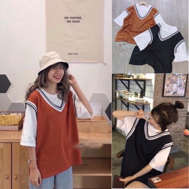 Áo viền cổ tim tay lỡ