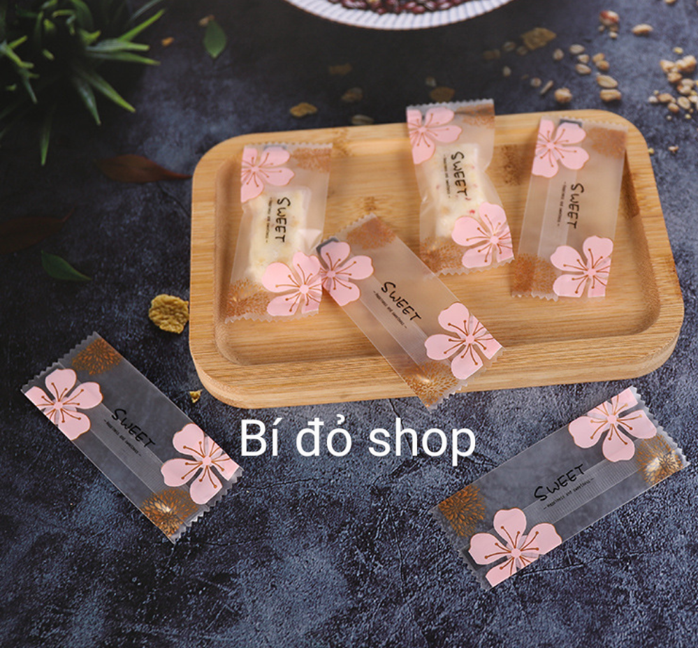  Set 200 Túi NOUGAT kẹo Sữa hạt HOA ĐÀO SWEET hàn miệng 4*9.5cm - Bí đỏ shop dụng cụ làm bánh 