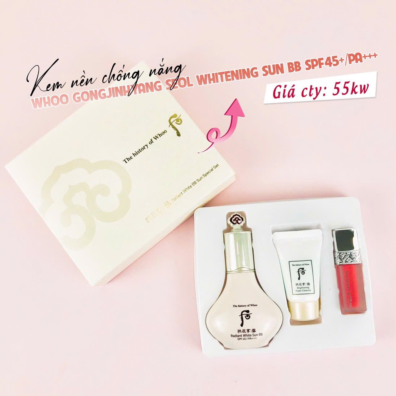 Sét Kem Nền BB Whoo Trắng, Kem Nền Trang Hỗ Trợ Che Khuyết Điểm Dưỡng Trắng Chống Nắng Spf50+/pa+++ 40ml