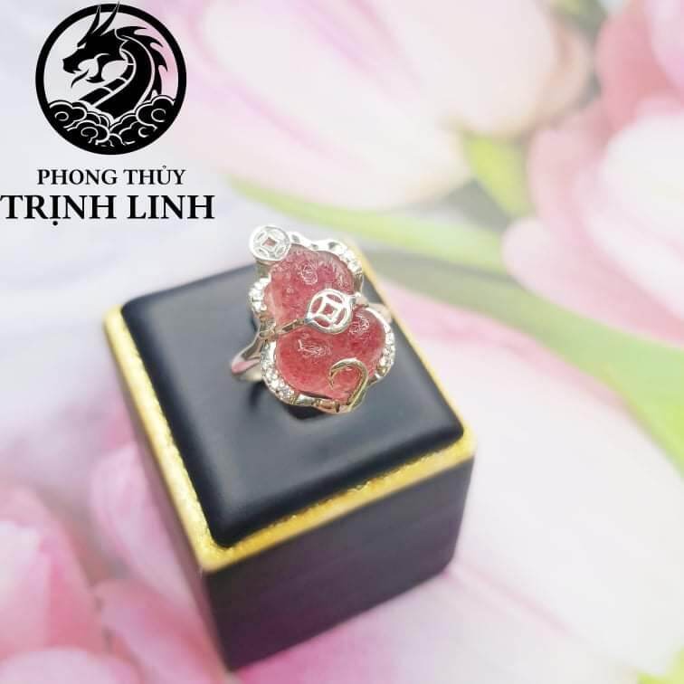 NHẪN TỲ HƯU CÕNG TIỀN THẠCH ANH DÂU TÂY (INBOX ĐẶT SIZE)