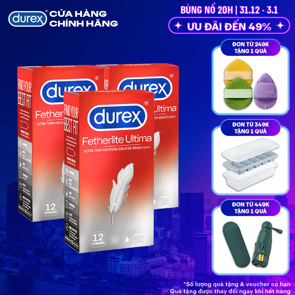 Combo 3 Bao cao su Durex Fetherlite Ultima siêu mỏng size 52mm 12 bao hộp 