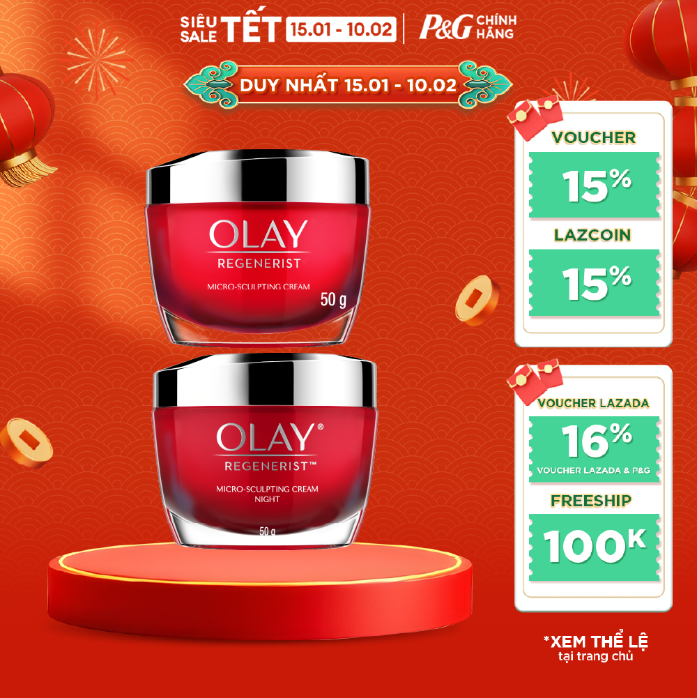 Combo Kem Dưỡng Ngày & Đêm OLAY REGENERIST Căng Mướt, Sáng Khỏe & Phục Hồi Dấu Hiệu Lão Hóa Hũ 50G Giá 748,000 Đồng*Miễn phí vận chuyển