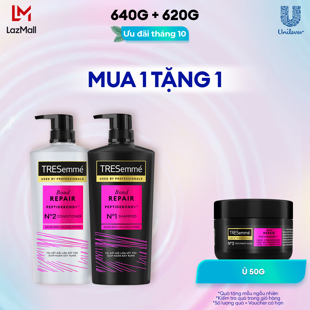 Combo Dầu Gội Dầu Xả TRESemmé Bond Repair Peptidebond 640g 620g Cho Tóc Hư Tổn Do Tạo Kiểu Giúp Ngăn Gãy Rụng