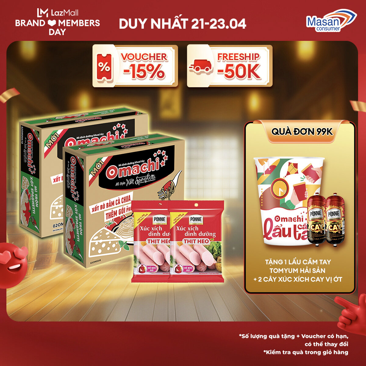 Combo 2 Thùng Omachi Mì Trộn Xốt Spaghetti 90Gr + 2 Xúc Xích Tiệt Trùng Ponnie Vị Heo 70G