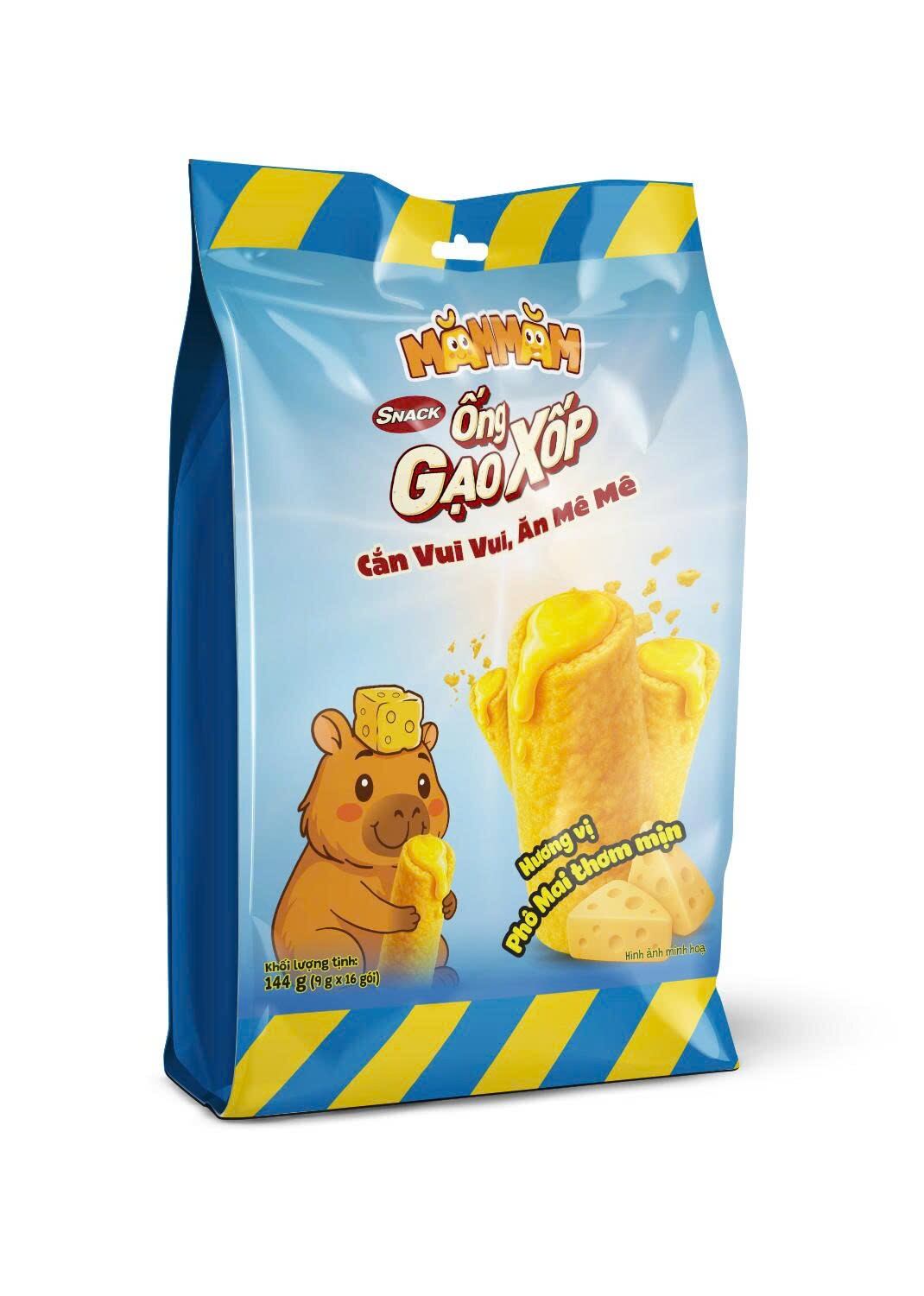 Thùng 12 Túi Bánh Snack Ông Gạo Xốp 20 cm - Vị Phô Mai ( 18 gram × 8 ống × 12 túi)
