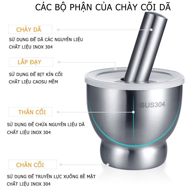 Bộ cối chày inox 304 nhiều size