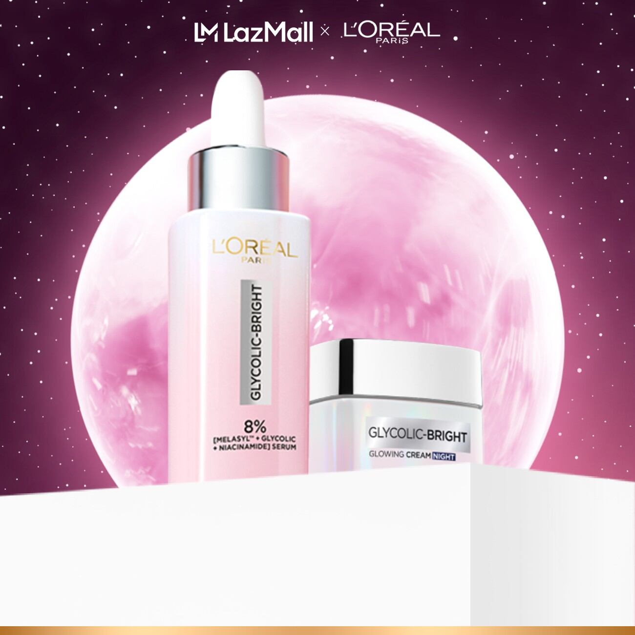 Bộ Serum và Kem dưỡng ban đêm sáng da tức thì L'Oreal Paris Glycolic Bright 8% [Melasyl+Glycolic+Niacinamide] (30ml 15ml)