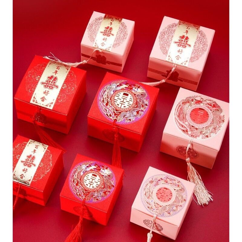 Combo 50c Hộp quà cưới màu Hồng đựng bánh, kẹo, socola