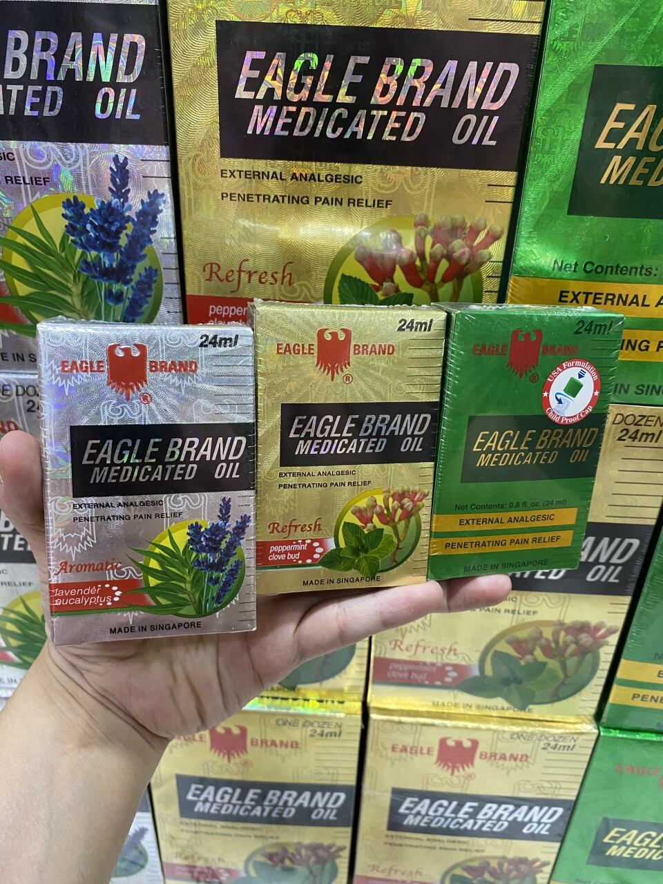 💥💥chính hãng nội địa mỹ _3 dầu gió nước trắng + vàng + xanh singapore hiệu con ó 24ml*3